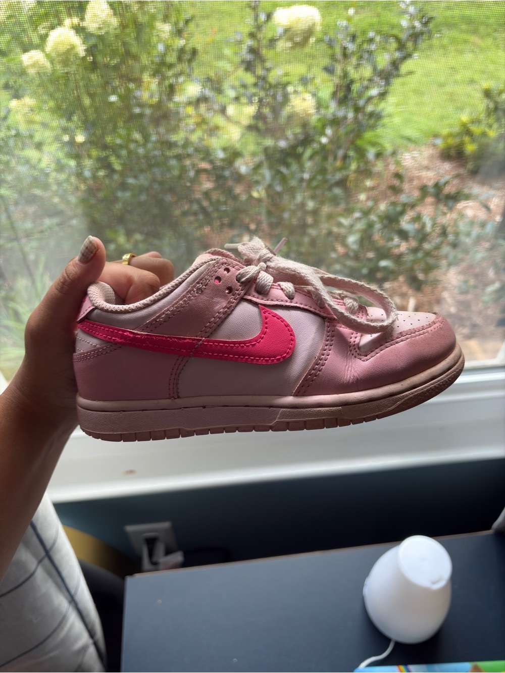 Nike Kids Pink Low-Top Sneakers with Bright Pink Swoosh